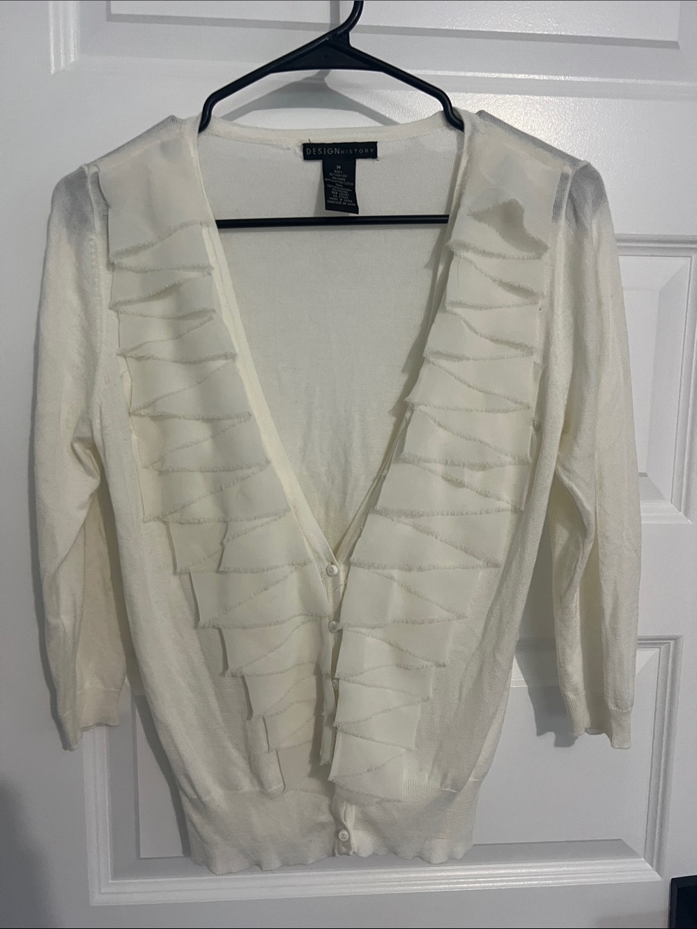 Design History Cream Ruffle Front Cardigan Sweater
